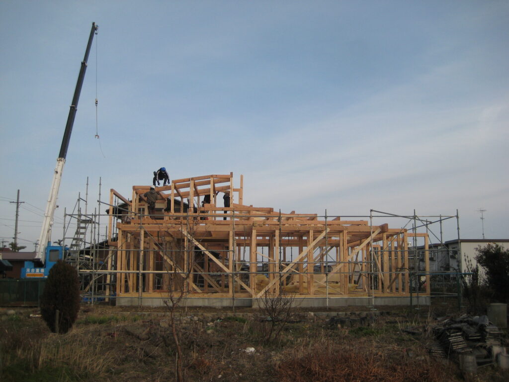 岐阜県羽島市「回光の家」木造住宅　平屋建て　上棟